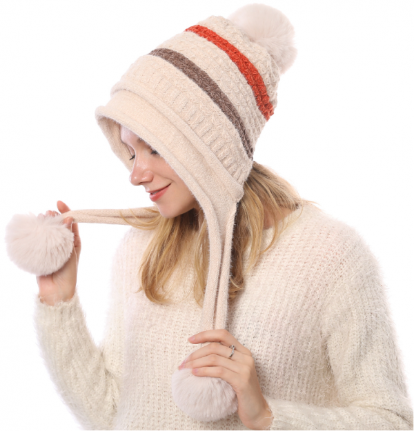 Ladies' New Autumn Fleece Warm Ball Knitted Hat